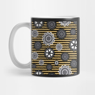 Modern Gears on Yellow and Black striped background Mug